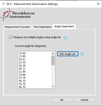 DLS_Measurement_automation_Angle Dependence Execute an angle sweep using the provided angle list